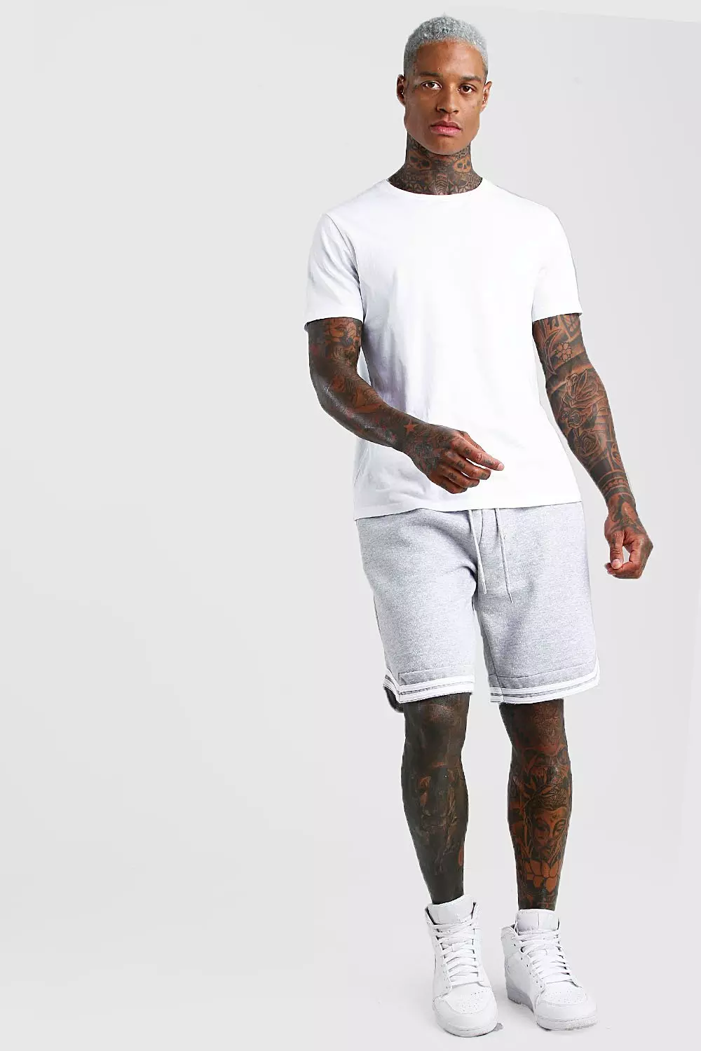 Grey Basic Jersey Relaxed Shorts With Tape alternative image