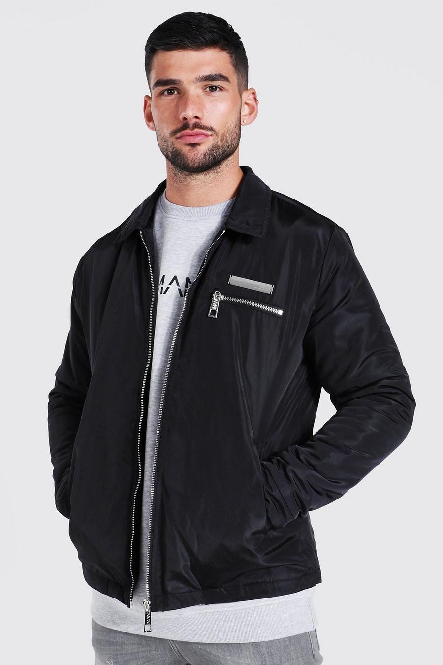 Smarte Harrington-Jacke mit Reißverschluss und Man-Logo, Black image number 1