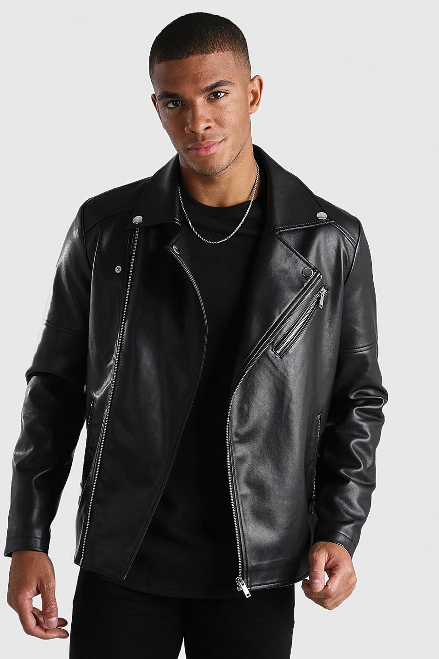 Black Leather Look Biker Jacket image number 1