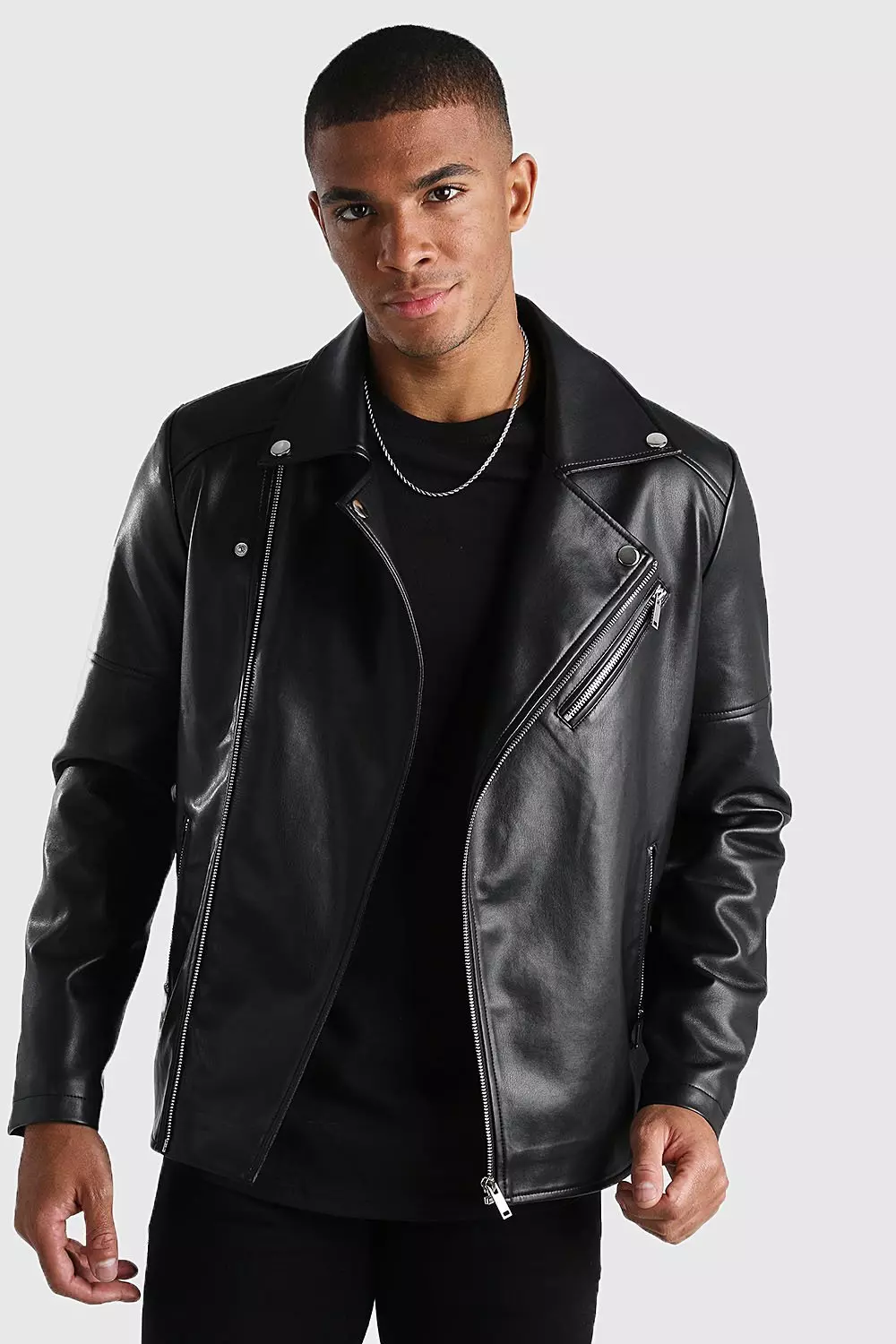 Black leather shop look biker jacket