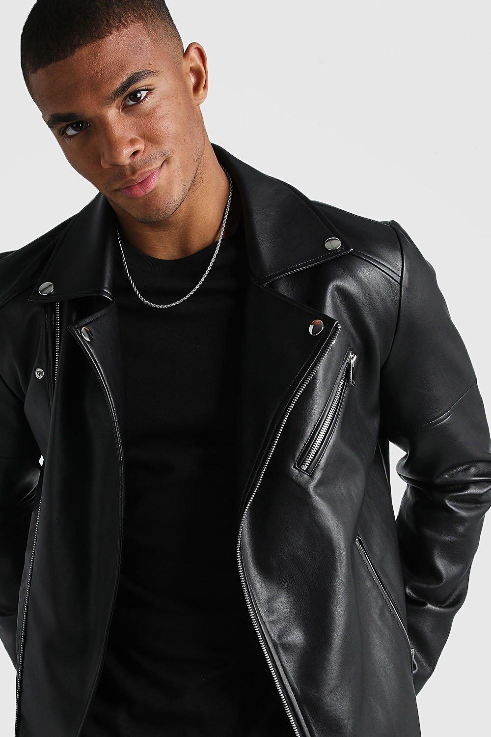 Boohoo mens leather on sale jacket