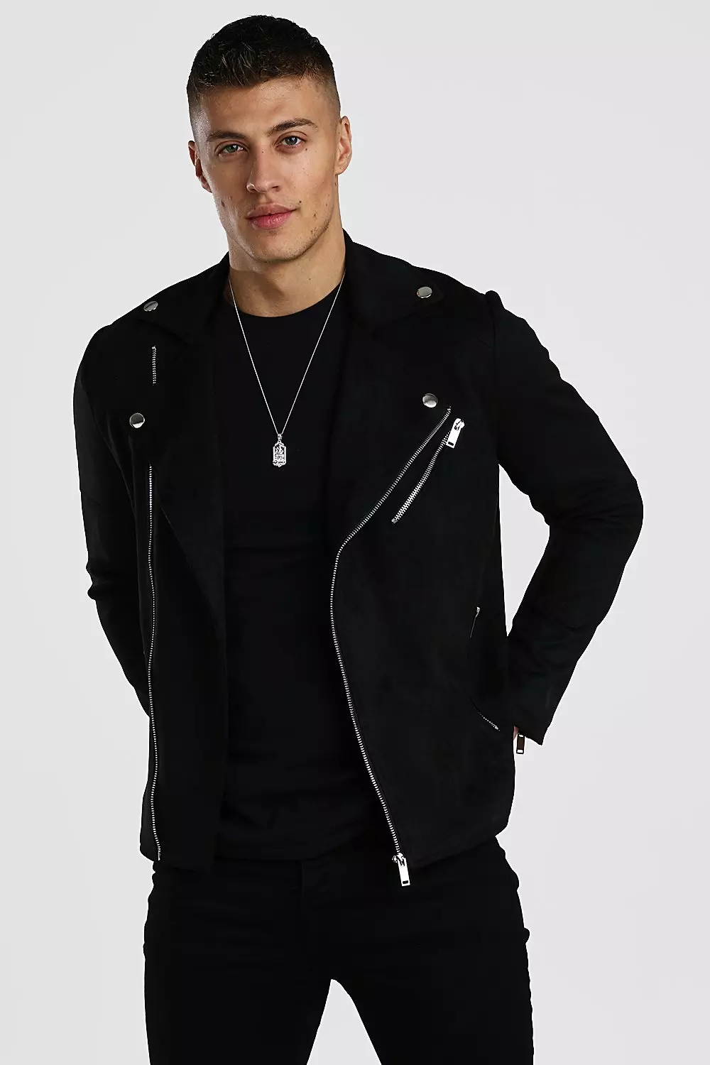 Faux suede 2025 biker jacket mens