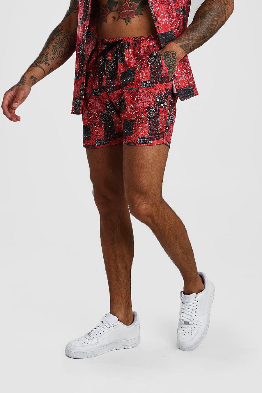 Bandana Print Shorts, Red image number 1
