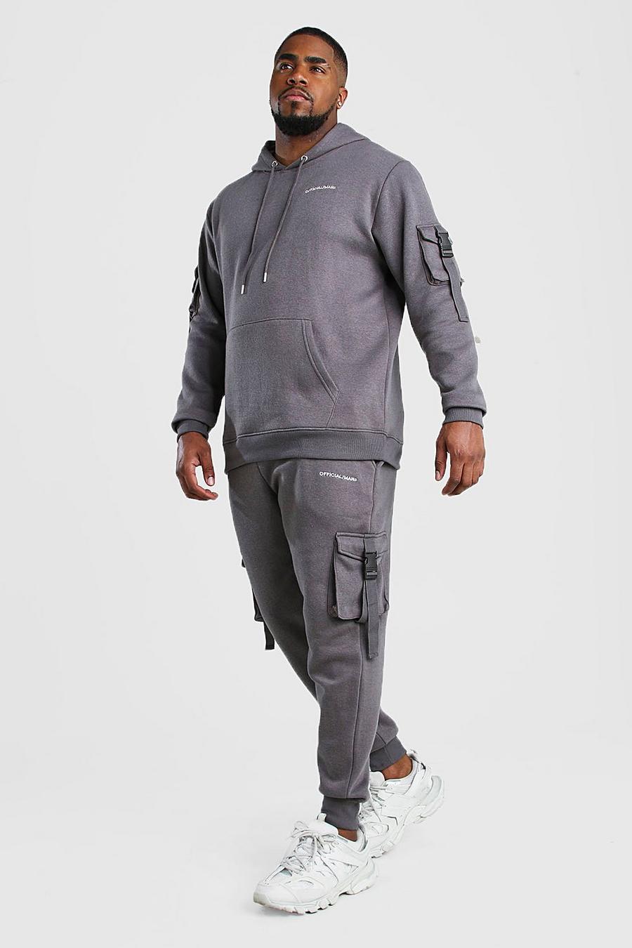 צפחה חליפת טרנינג בסגנון שימושי עם כיתוב MAN Official לגברים גבוהים וגדולים image number 1