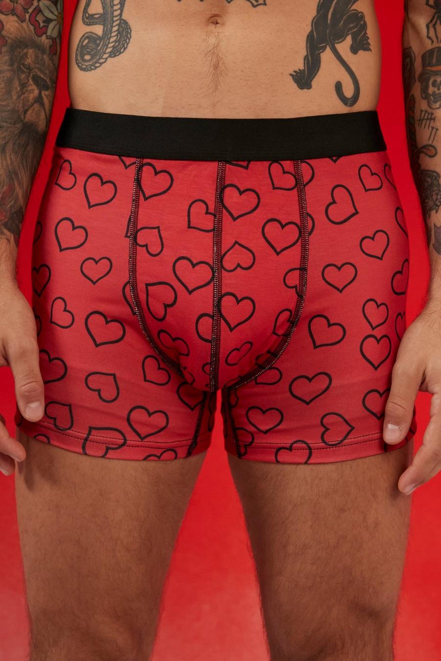 Valentinstag Boxershorts-Geschenkset mit Herz-Print, Rot rouge