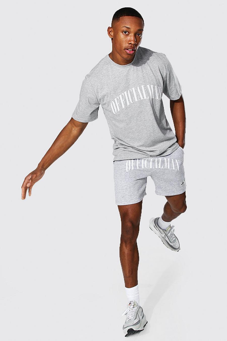 Grey marl Official Man Print T-shirt And Short Set image number 1