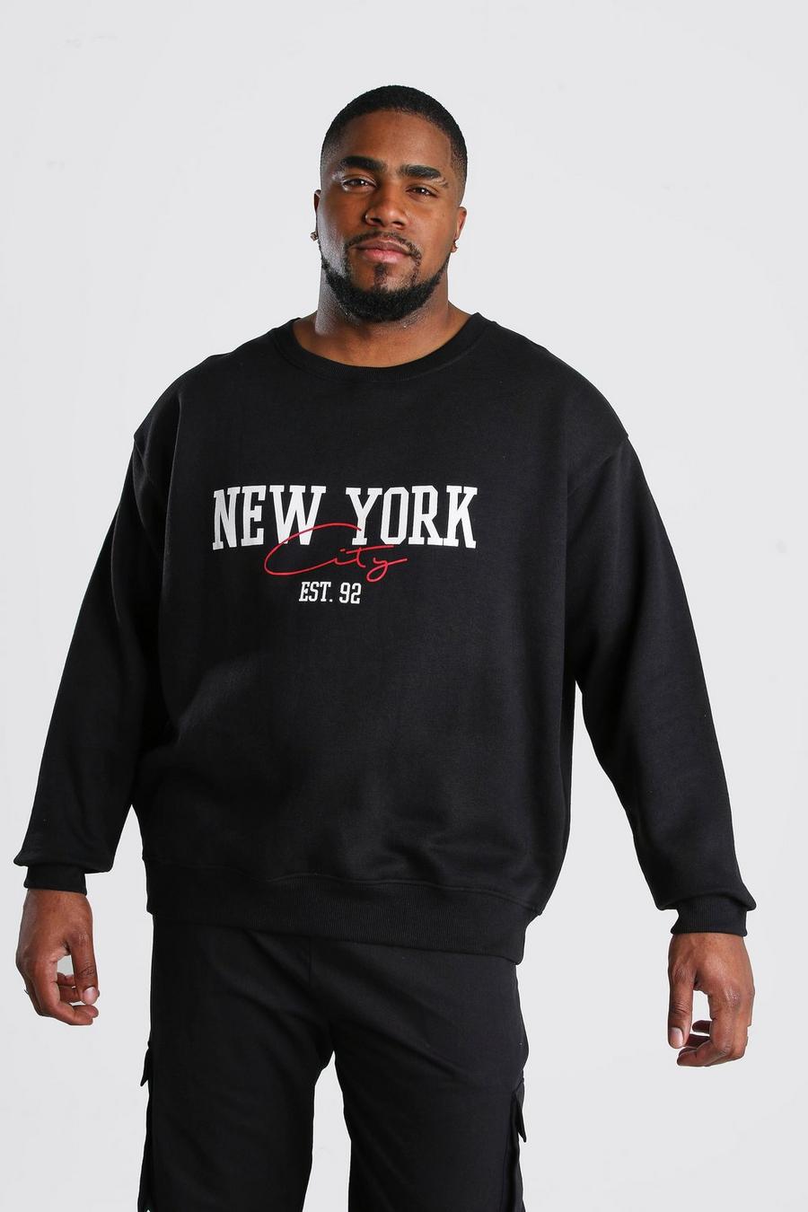 Big And Tall Pullover mit „New York“-Print, Schwarz image number 1