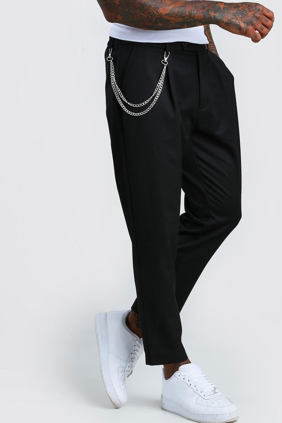 Pantalon court casual coupe fuselée avec plis et chaîne image number 1