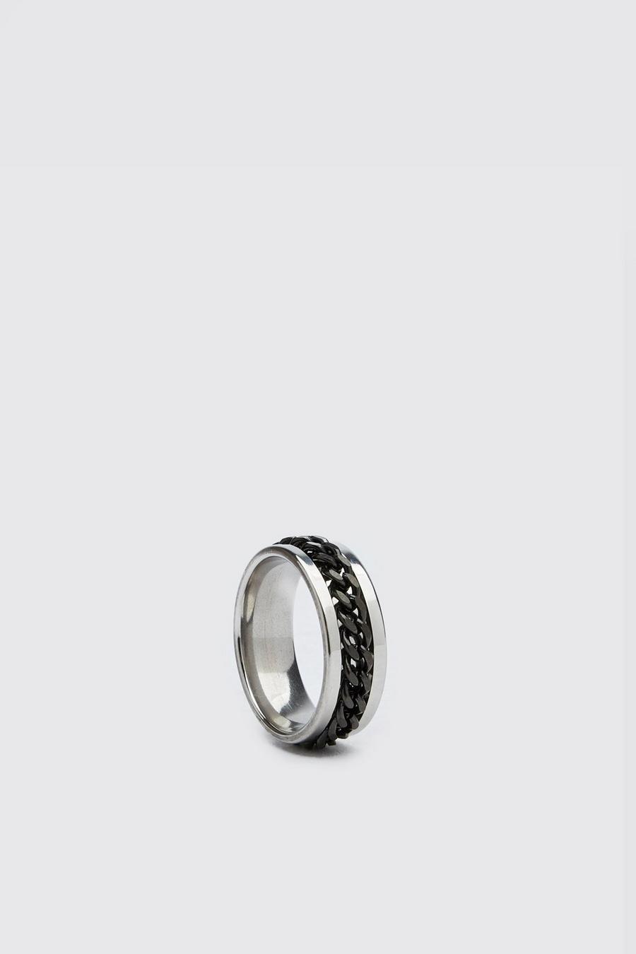 Zwart Ring Met Ketting Detail image number 1