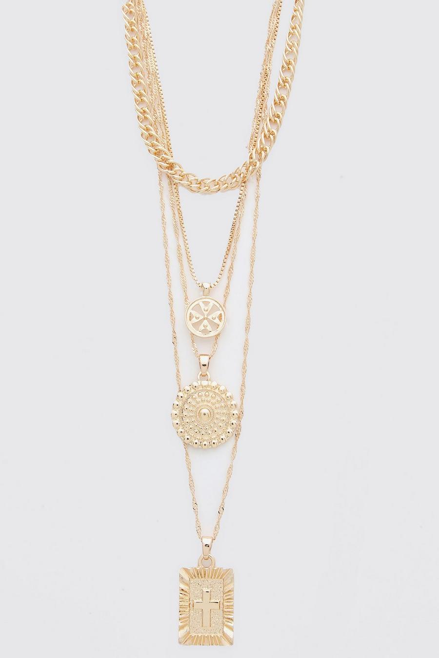 Gold Multi Layer Pendant Necklace image number 1