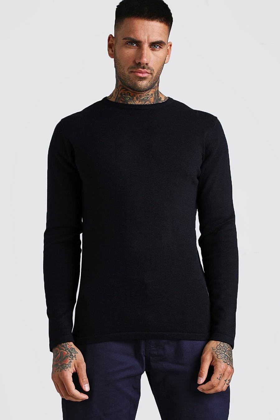 Black Basic Knitted Crew Neck Sweater image number 1