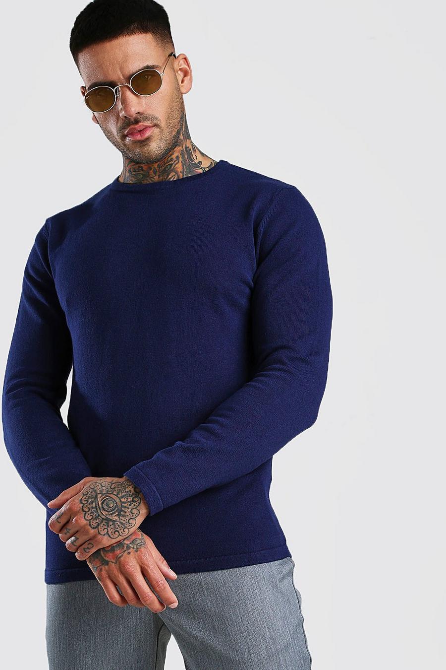 Pullover basic girocollo in maglia, Blu oltremare image number 1