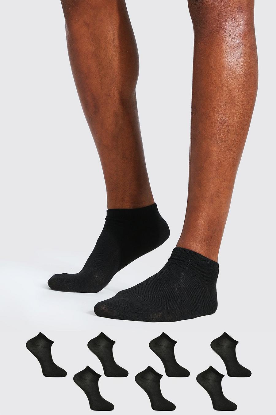 Black 7 Pack Plain Sneakers Socks image number 1