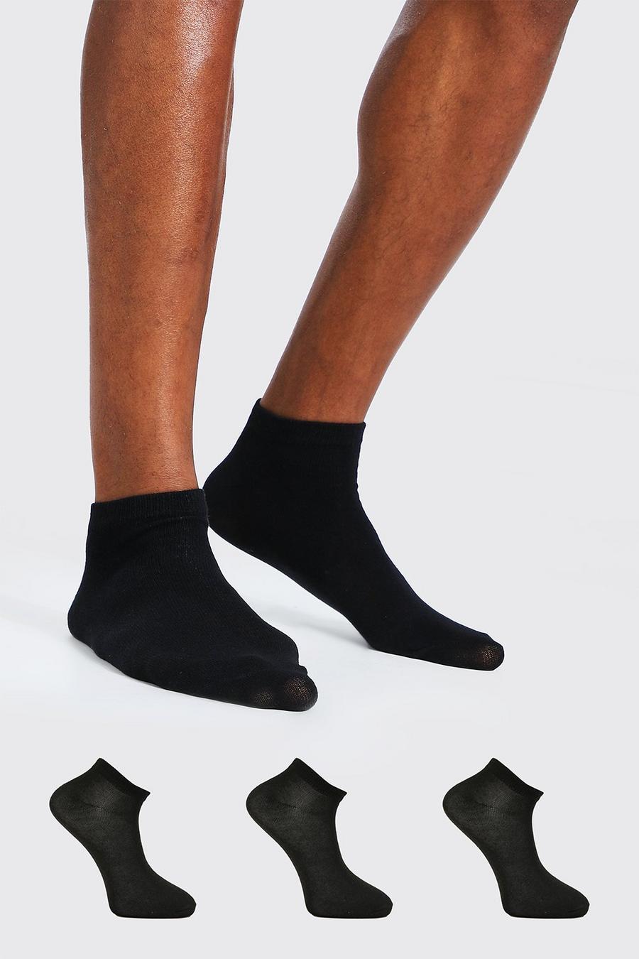 Black 3 Pack Plain Sneakers Socks image number 1