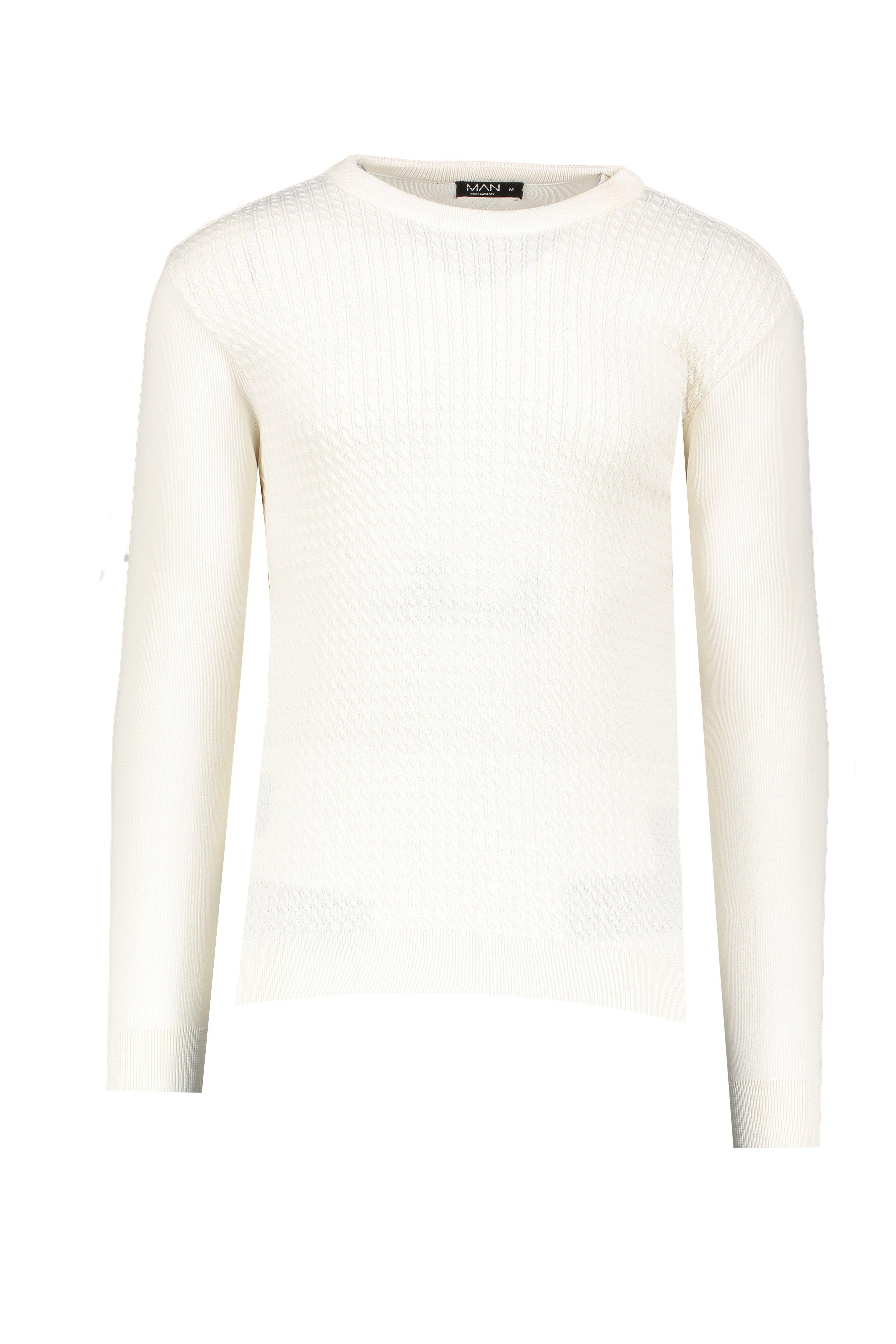Textured Crew Neck Muscle Fit Jumper
