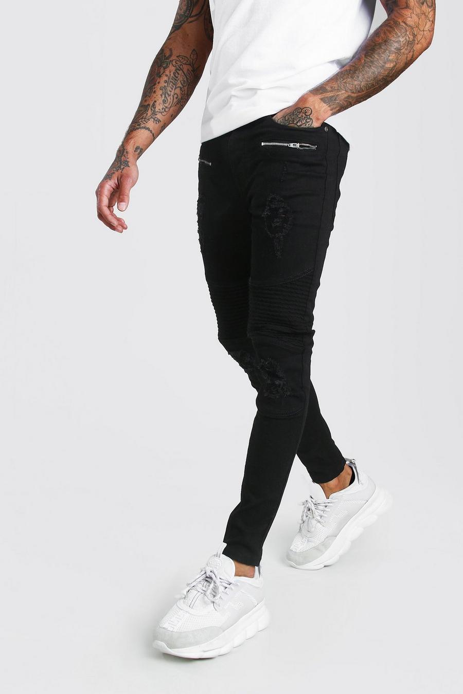 Spray On Skinny Biker Jeans With Zips image number 1