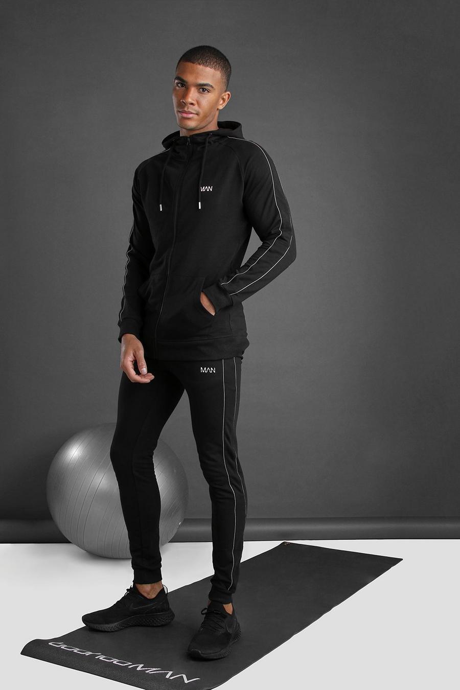 MAN Zip Through Hooded Tracksuit With Piping image number 1