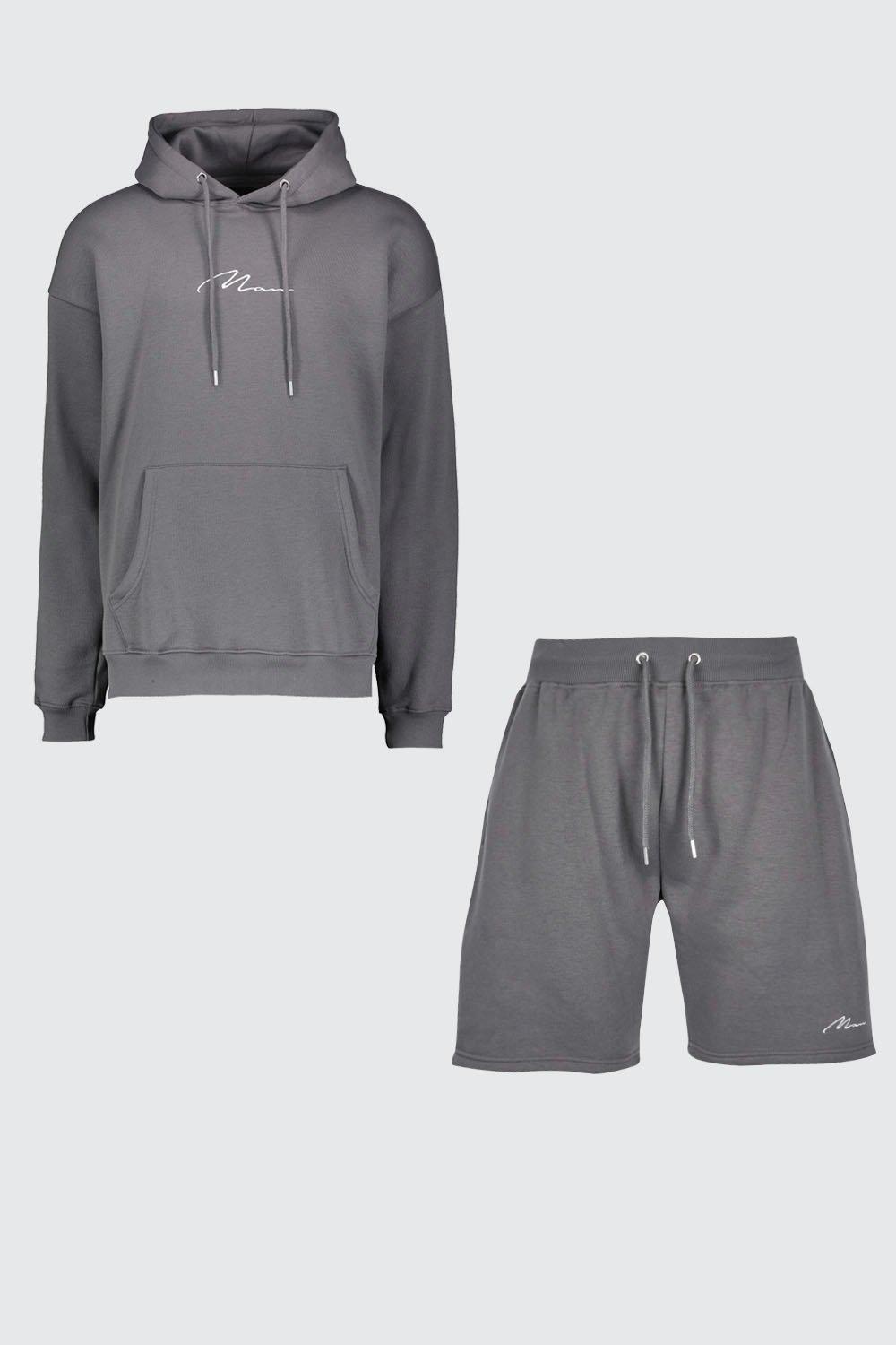 MAN Signature Oversized Hoodie And Short Set | boohoo