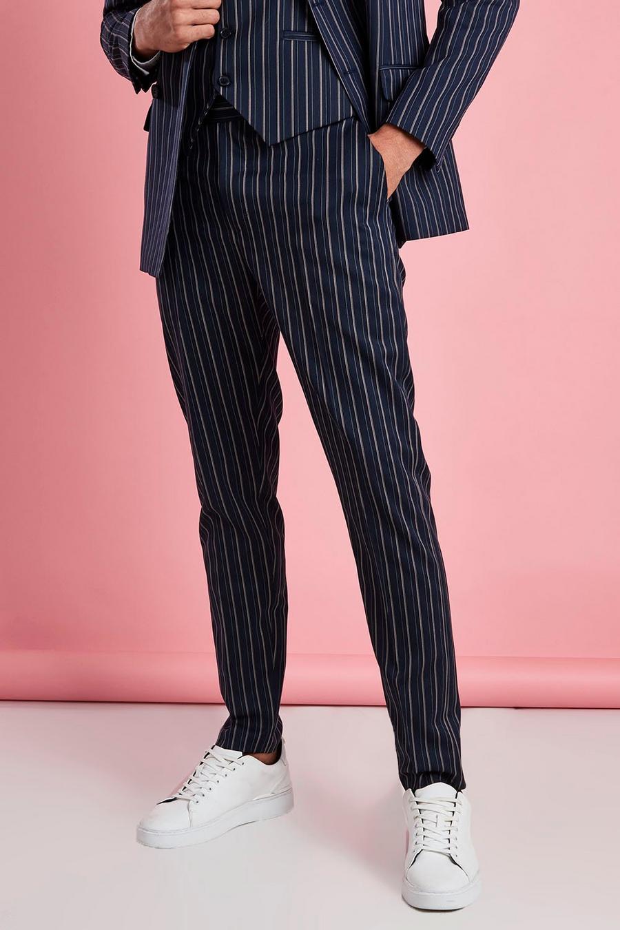 Navy Skinny Fit Smart Stripe Trouser image number 1