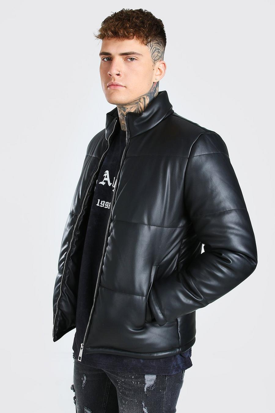 Black Faux Leather Puffer image number 1