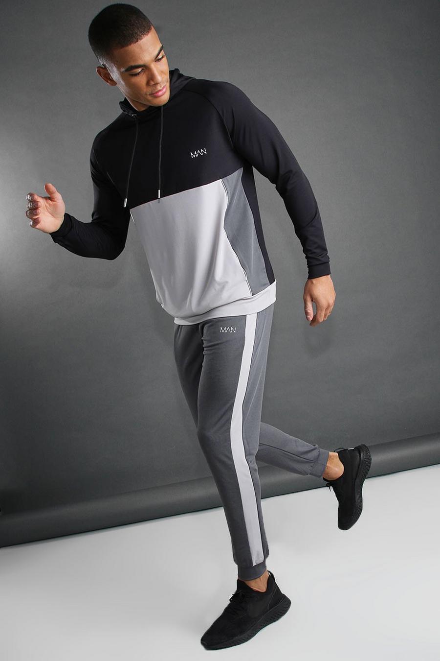 MAN Hoodie-Trainingsanzug aus Polyester im Colorblock-Design mit Trichterkragen image number 1