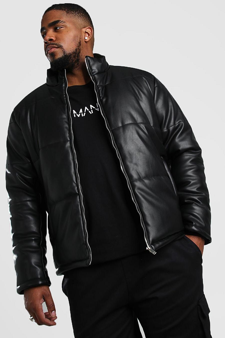 Black Plus Size Faux Leather Puffer Jacket image number 1
