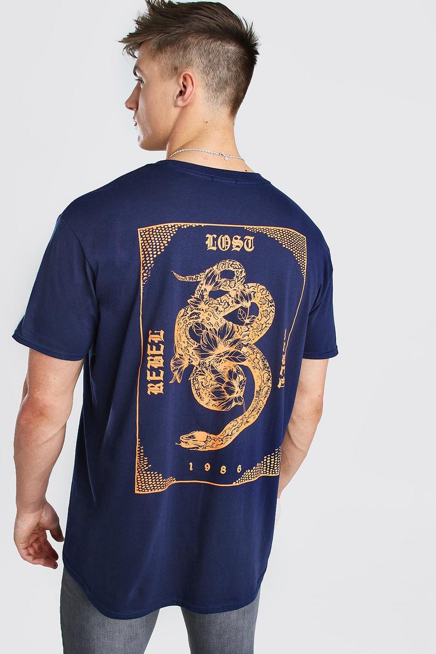 Oversized Snake Back Print T-Shirt, Navy image number 1