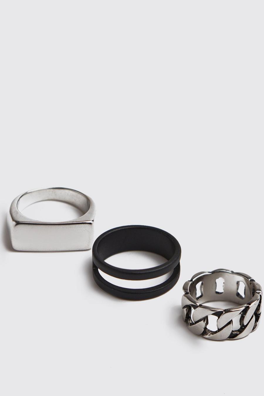 Pack de 3 anillos con cadena, Plateado image number 1