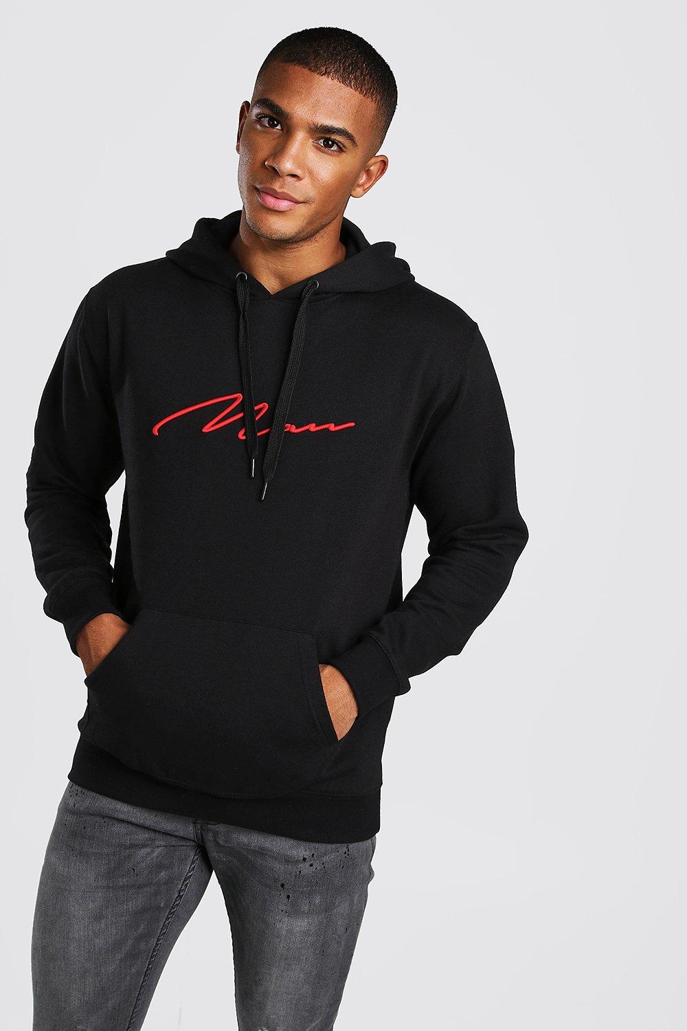 red embroidered hoodie