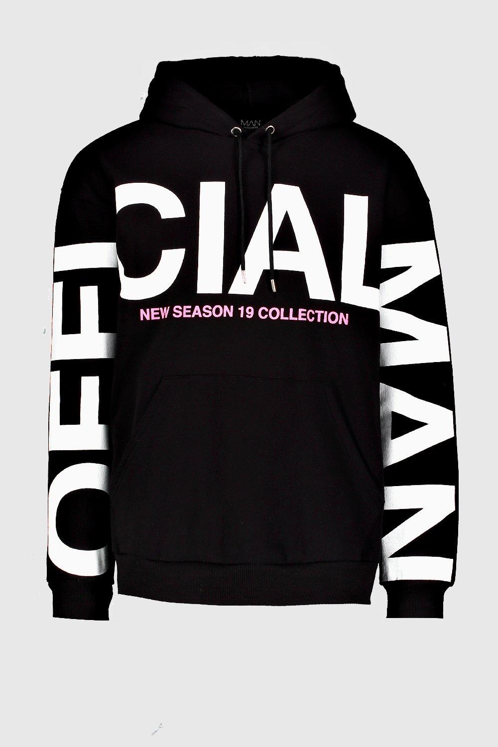 black hoodie sleeve print