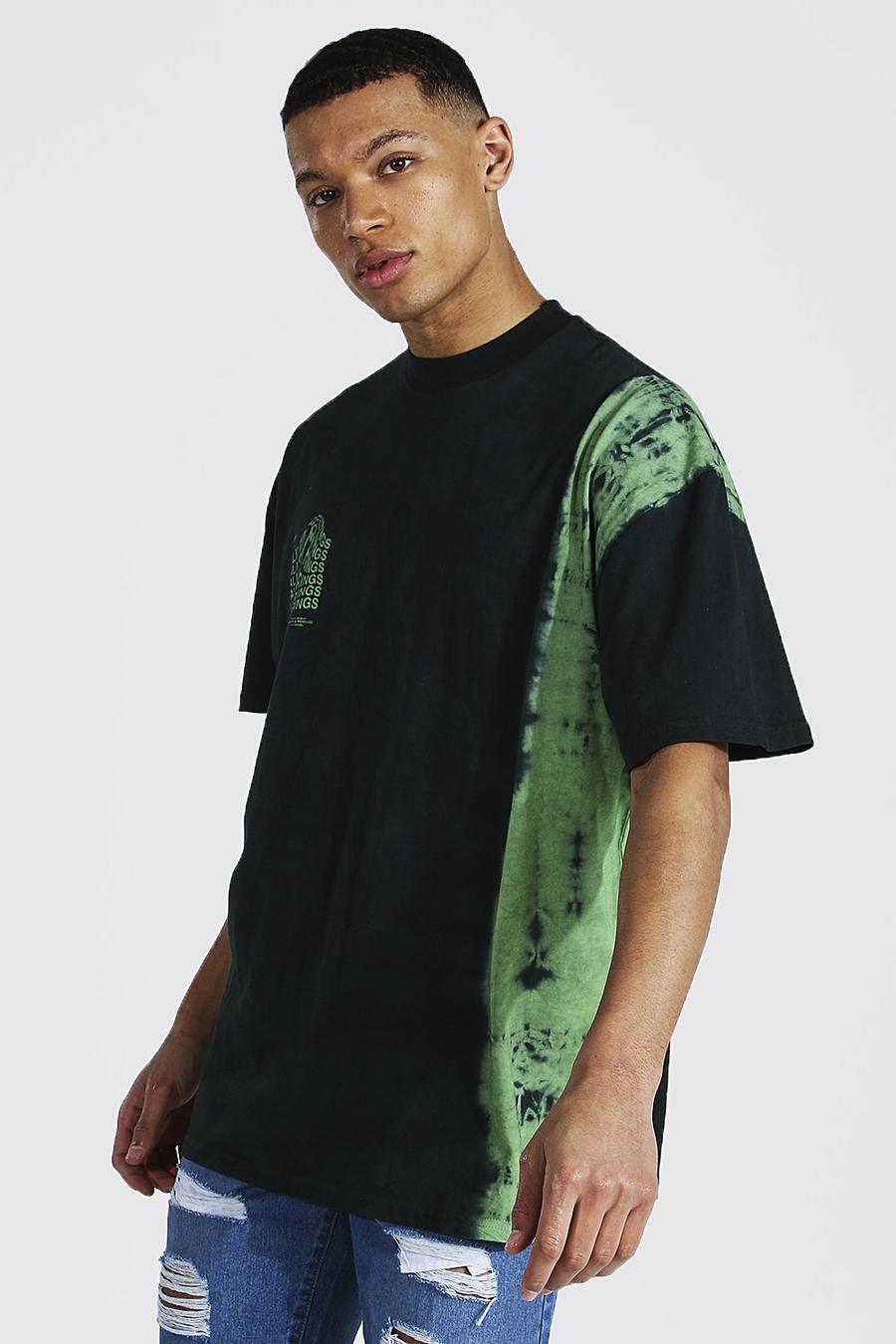 Black Tall Oversized Extended Neck Tie Dye T-shirt image number 1