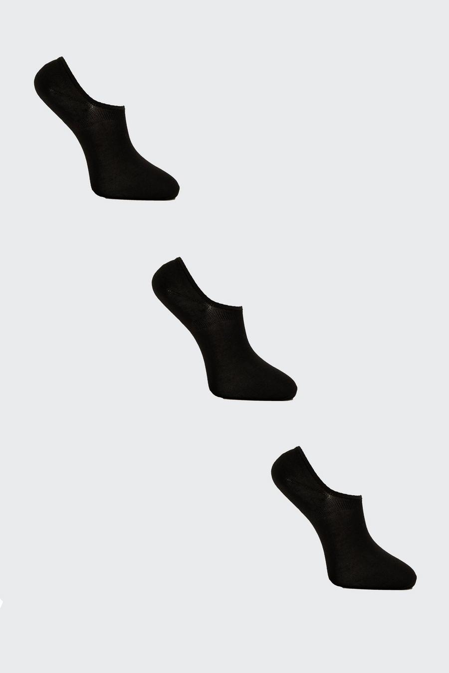 Black 3 Pack Plain Invisible Socks image number 1