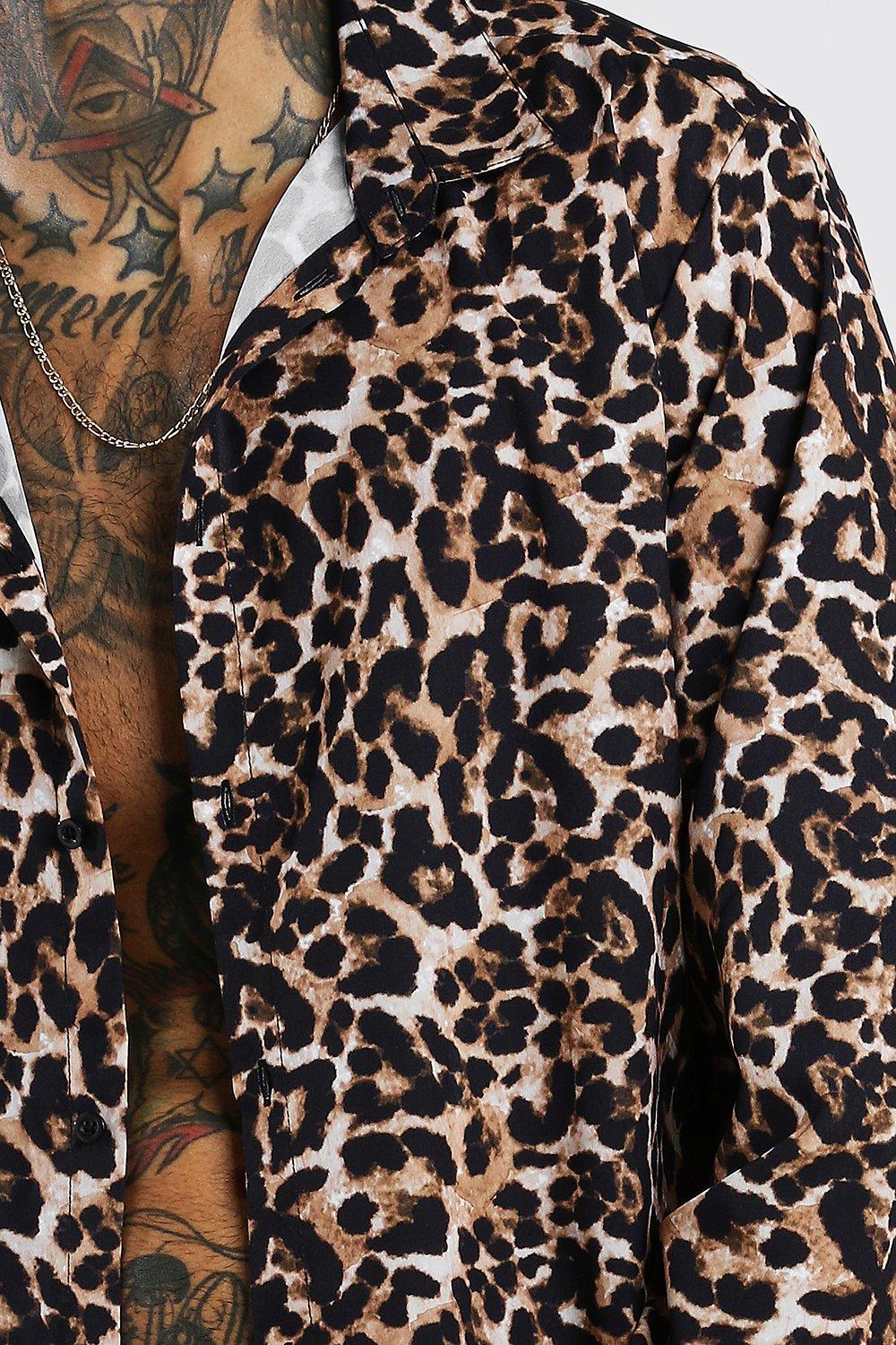 mens long sleeve leopard print shirt