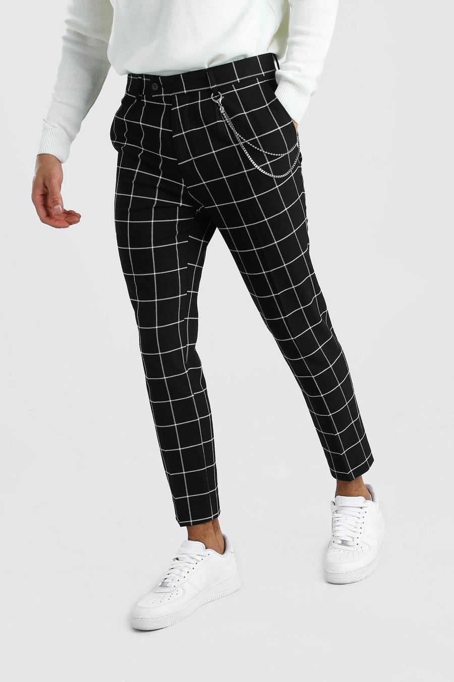 Cropped Skinny Check Pants With Chain image number 1