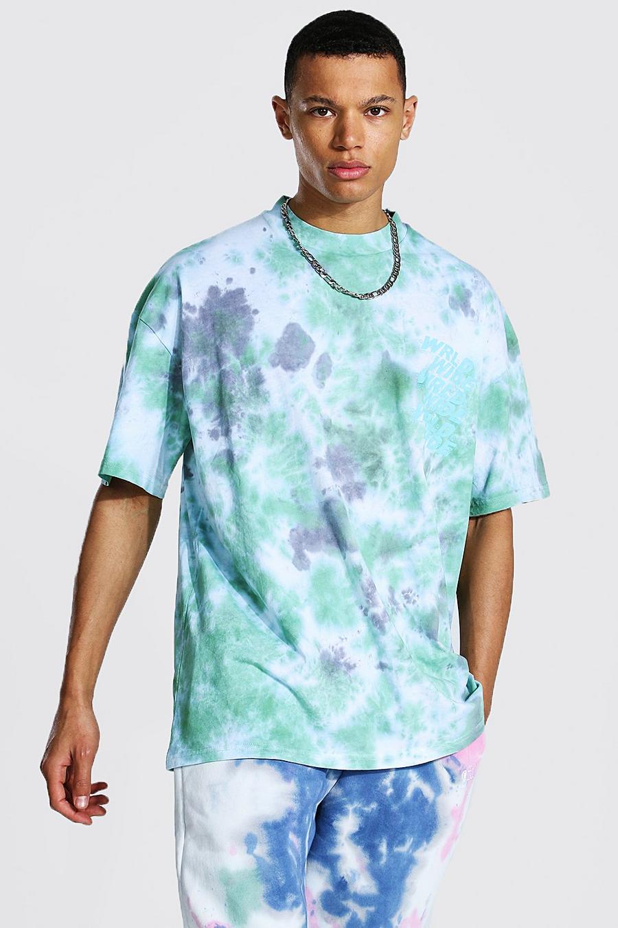 T-shirt oversize effetto tie-dye con collo esteso Tall, Verde image number 1