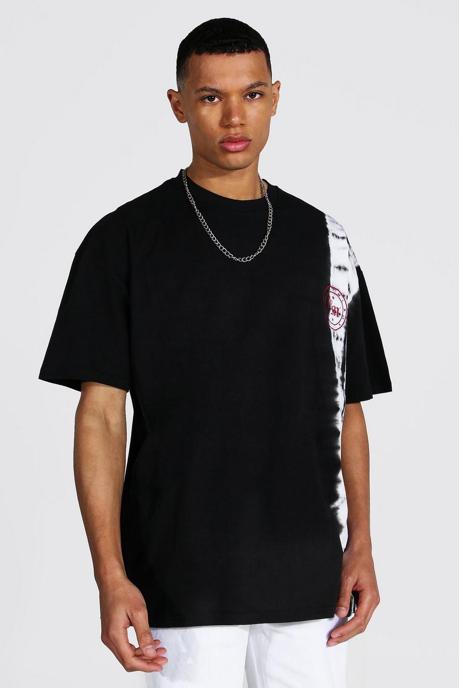 Black Tall Oversized Crew Neck Tie Dye T-shirt image number 1
