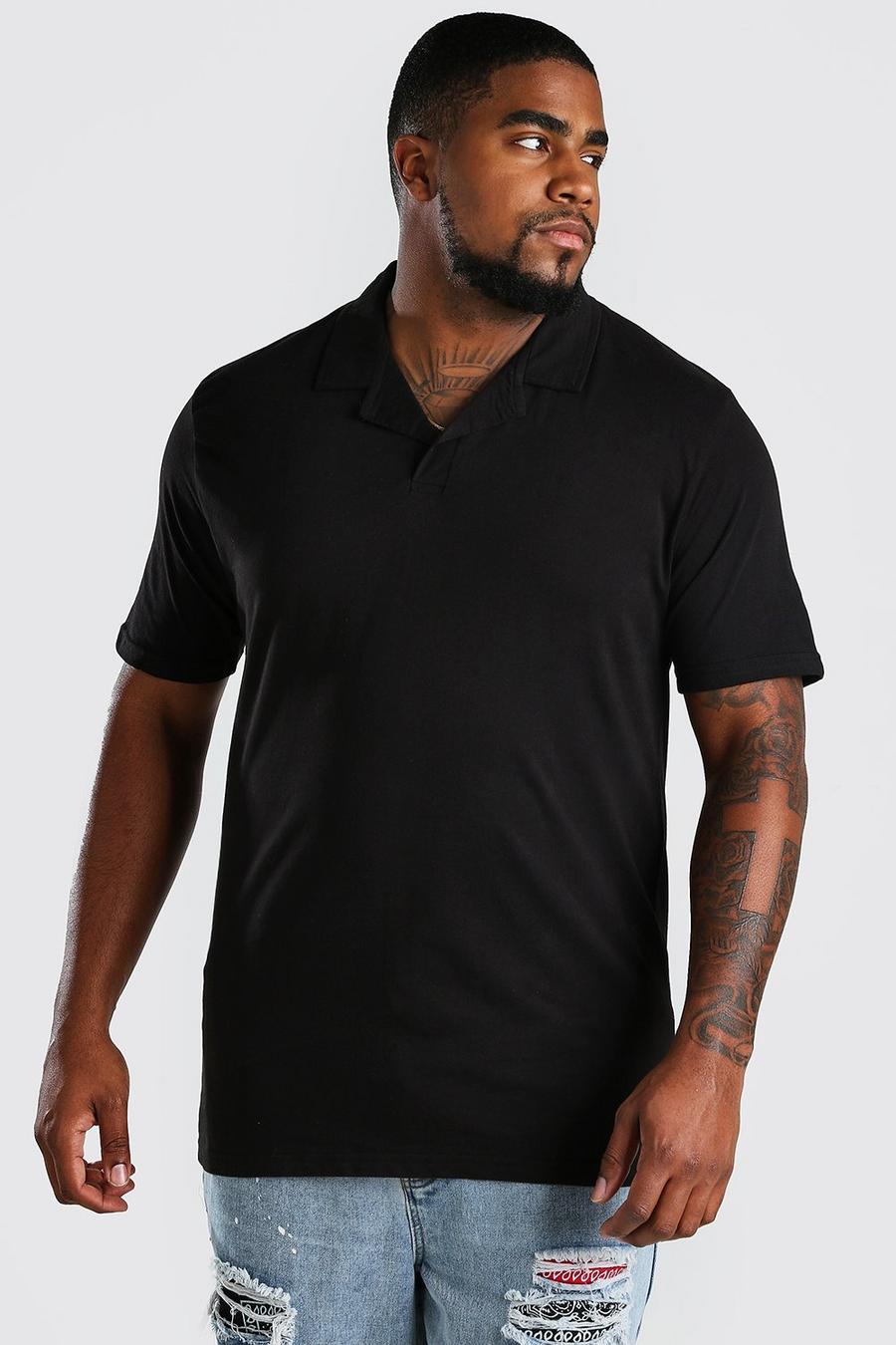 שחור חולצת פולו צווארון שטוח מידות גדולות image number 1