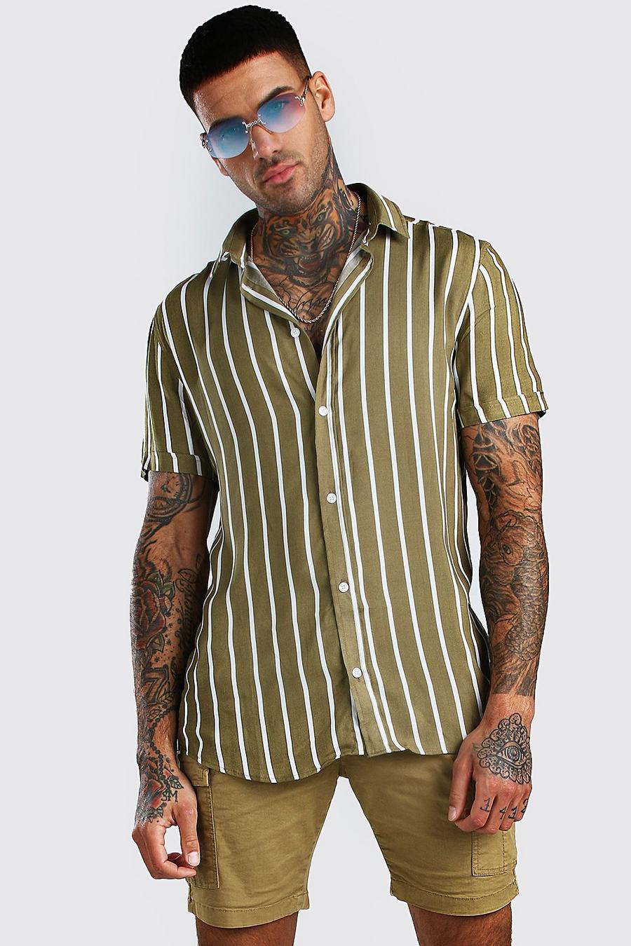 Short Sleeve Reg Collar Viscose Stripe Shirt image number 1