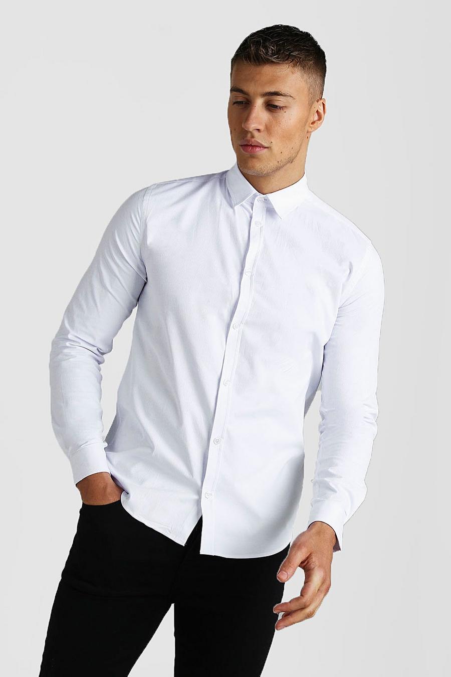 White vit Long Sleeve Muscle Fit Textured Formal Shirt image number 1