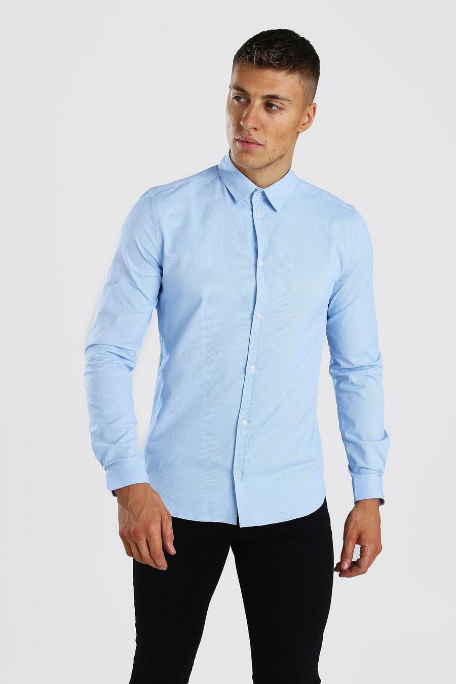 Blue Långärmad kostymskjorta i muscle fit med struktur image number 1