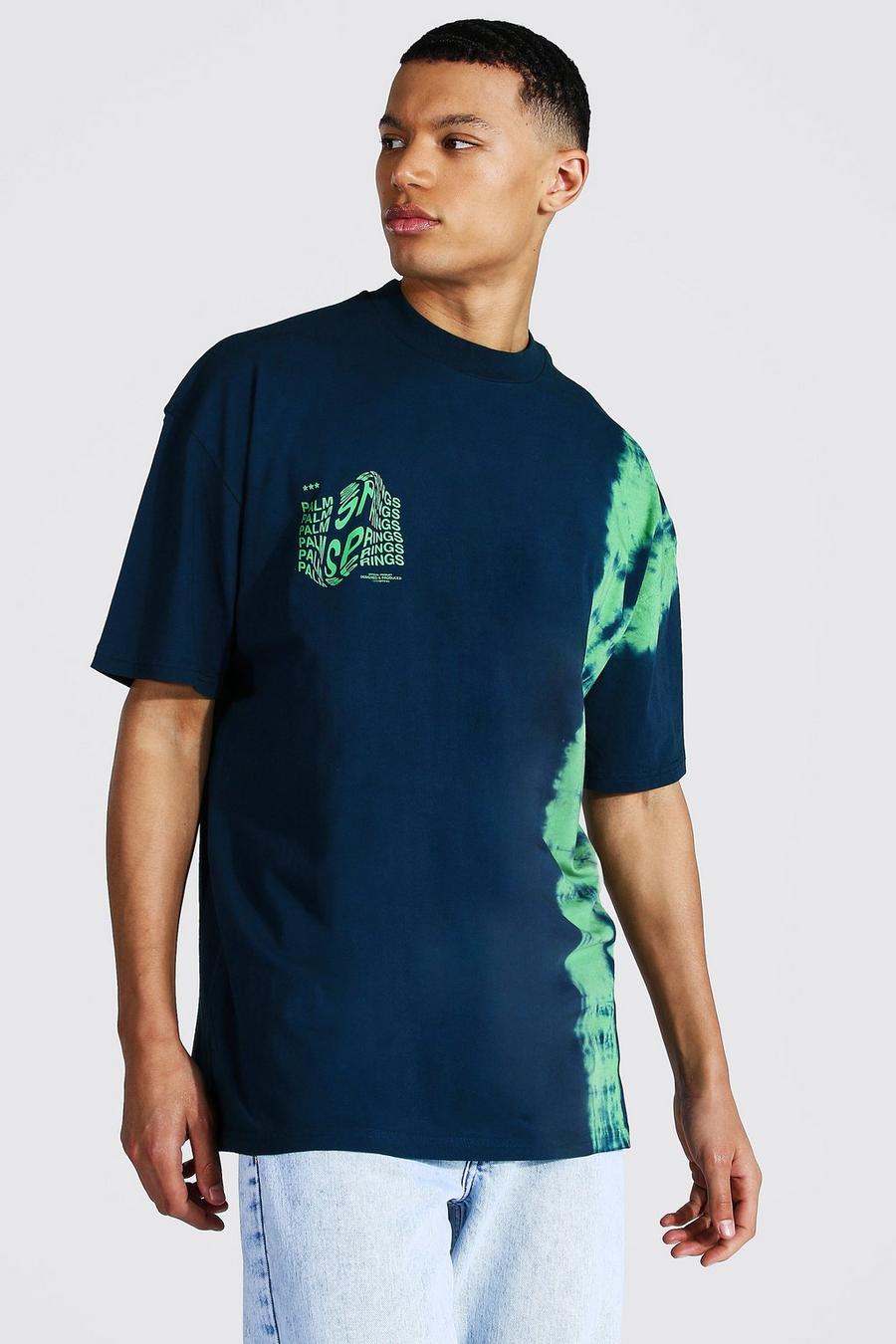 Navy Tall Oversized Tie Dye T-Shirt Met Brede Nek image number 1