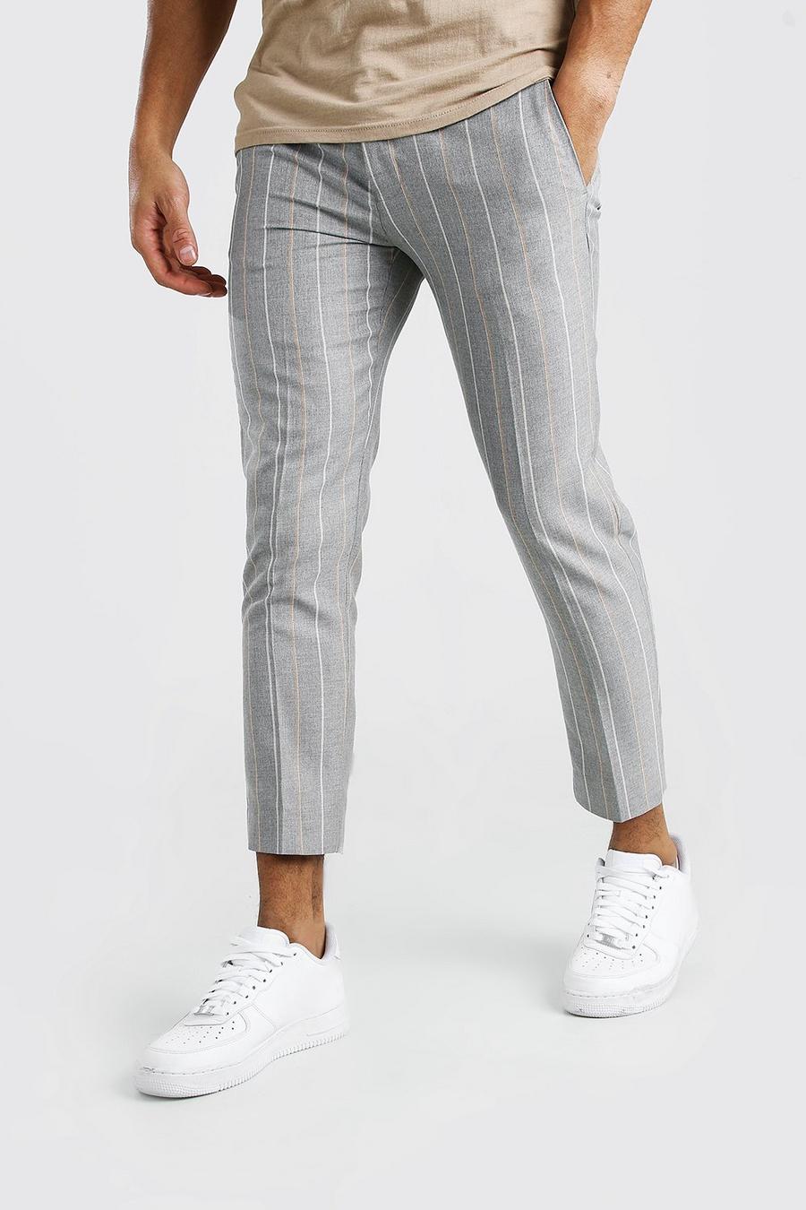 Skinny Grey Stripe Smart Cropped Trouser image number 1