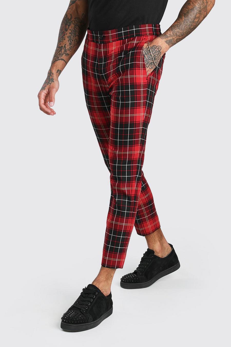 Skinny Red Plaid Cropped Smart Pants