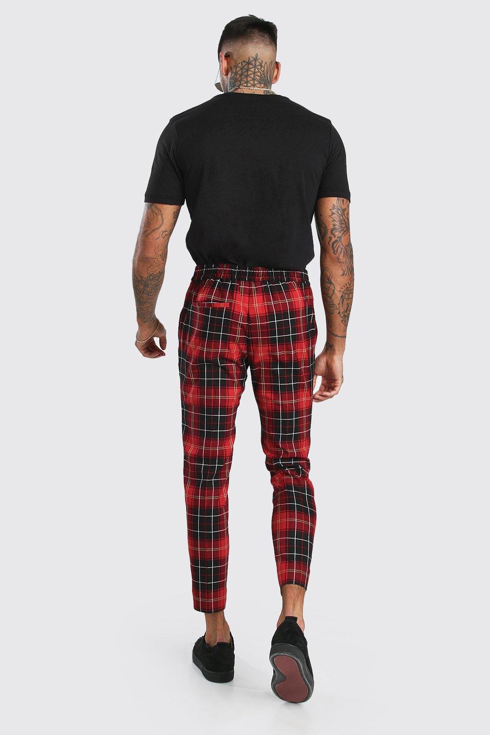 Skinny Red Tartan Cropped Smart Trouser boohoo UK