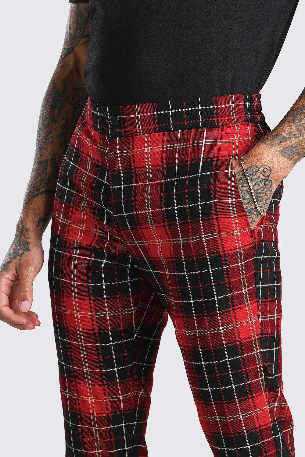 Mens red hot sale checked trousers