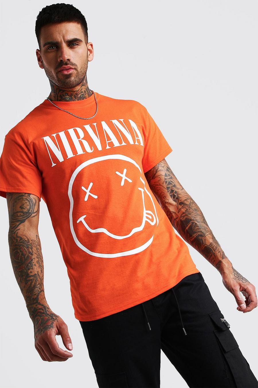 Oranje Gelicenseerd Nirvana Smiley T-Shirt image number 1