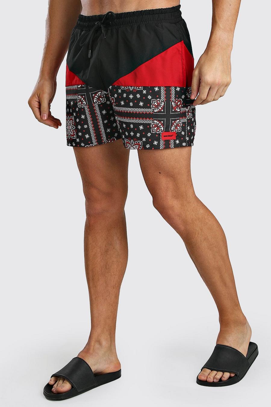 Colour Block Bandana Swim Short With MAN Badge image number 1