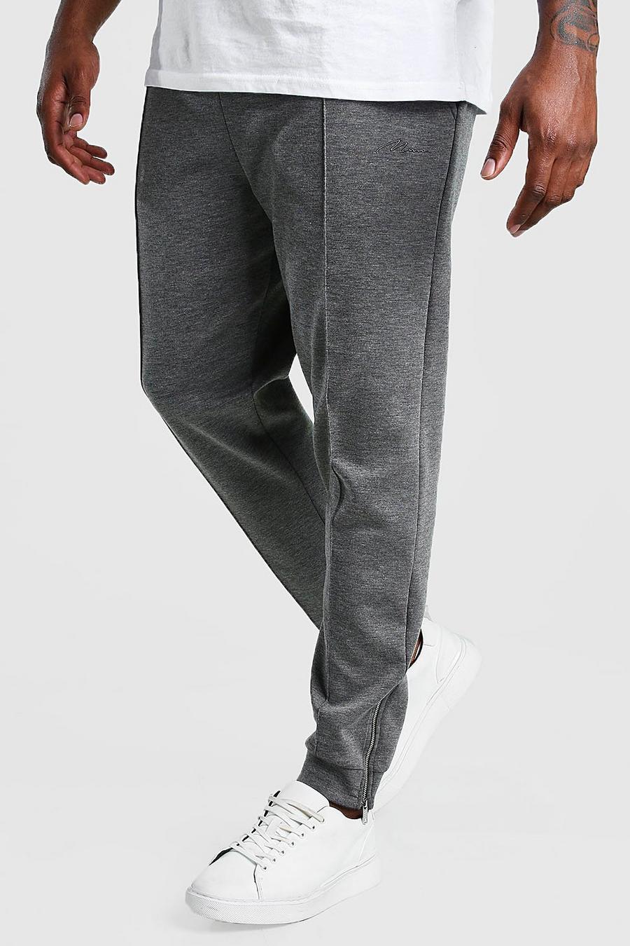 Charcoal Plus Size MAN Signature Pintuck Joggers image number 1