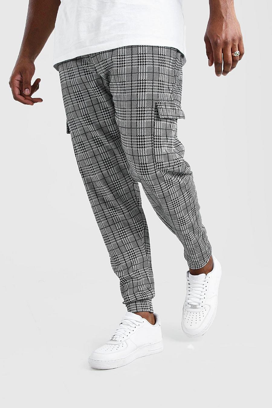 Grey Plus Size Check Cuffed Cargo Track Pant image number 1