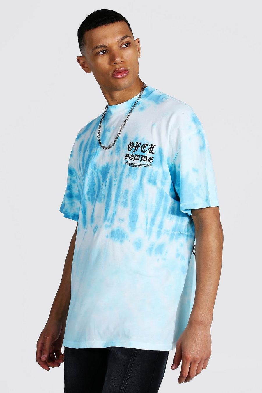 Blue Tall - Oversize t-shirt med batikmönster och hög halsmudd image number 1
